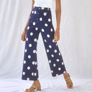 Anthropologie Maeve Colette Wide Leg Pants, 27 Navy Polka Dot